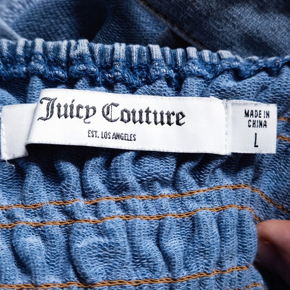 Juicy Couture Cropped Denim Top L Blue Y2K McBling Beachy - Picture 6 of 6